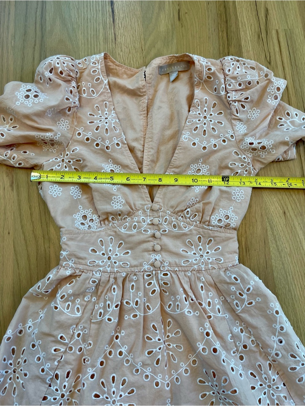 Chelsea28 Blush Eyelet Embroidered Mini Dress XXS Cottagecore Puff Sleeve - Picture 5 of 8